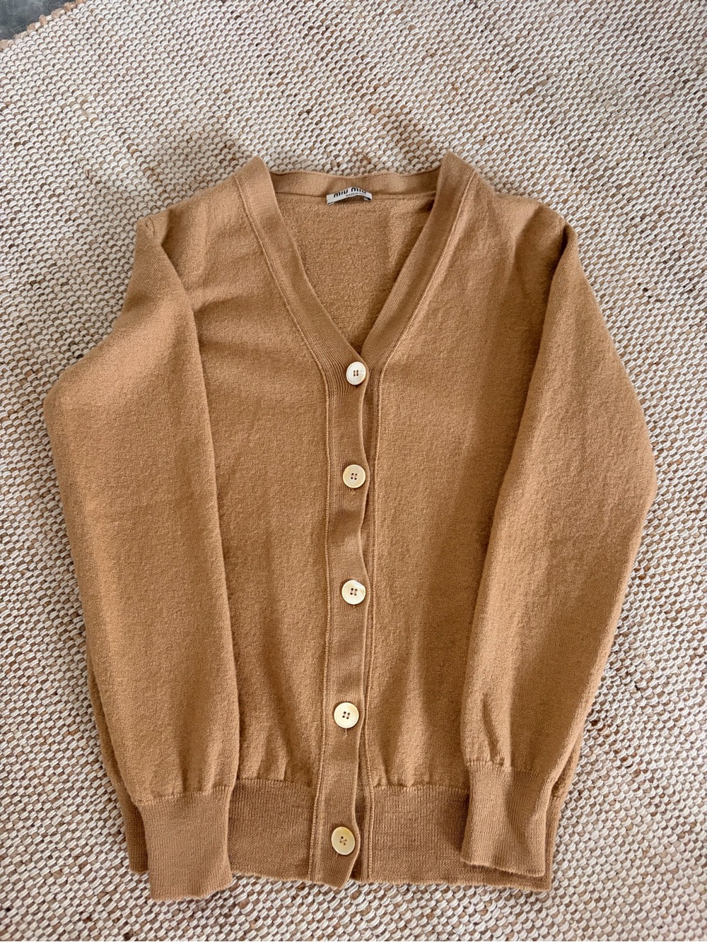 Miu Miu Camel Button-Front V-Neck Cardigan